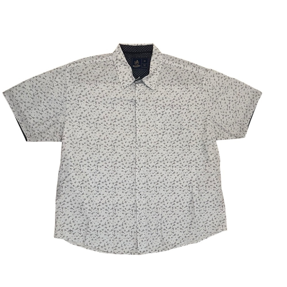 Rugby Men's 2X Blue Pinstripe Flower Pattern Cotton Career Casual Button Down